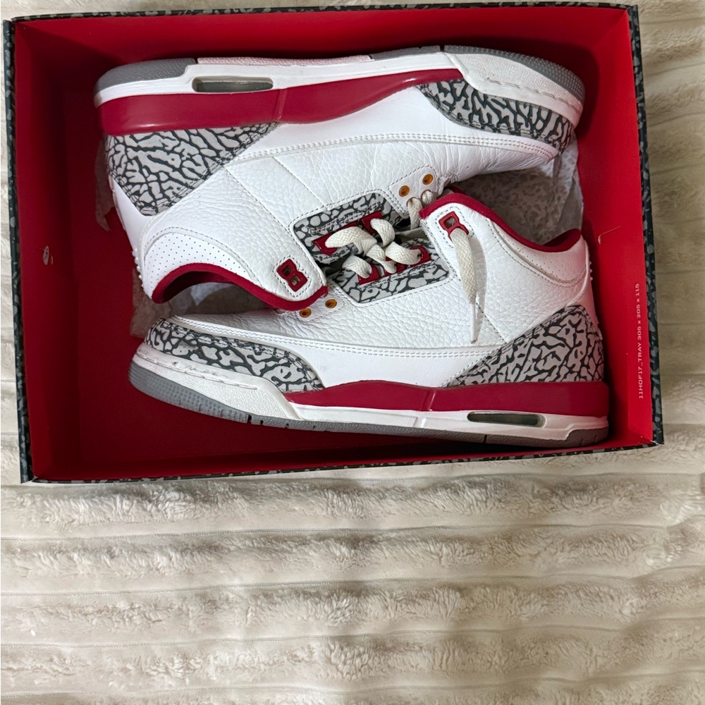 Jordan 3 Kids Sneakers - White, Red, Gray Cardinal Red